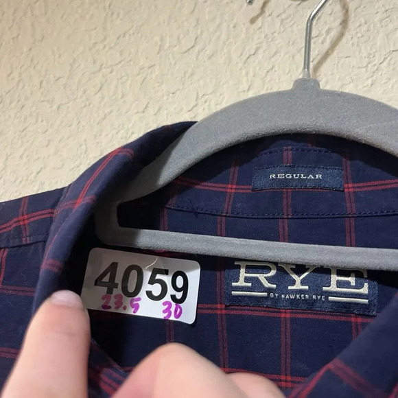 Hawker Rye Navy Blue Red Plaid Dress Shirt Large Regular Preppy Classic Check - Picture 2 of 8
